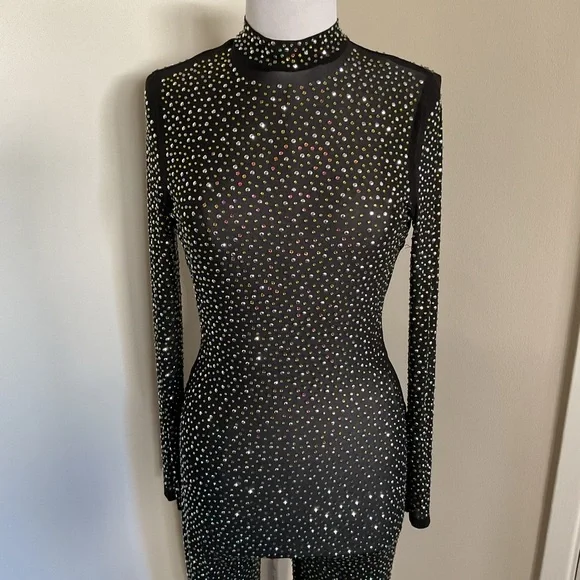 1. Sheer Rhinestone Elegant Black and White Jumpsuit Size Unknown. - Picture 5 of 11